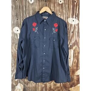 Authentic Western Youngbloods Men's Western Shirt with Red Rose Embroidery